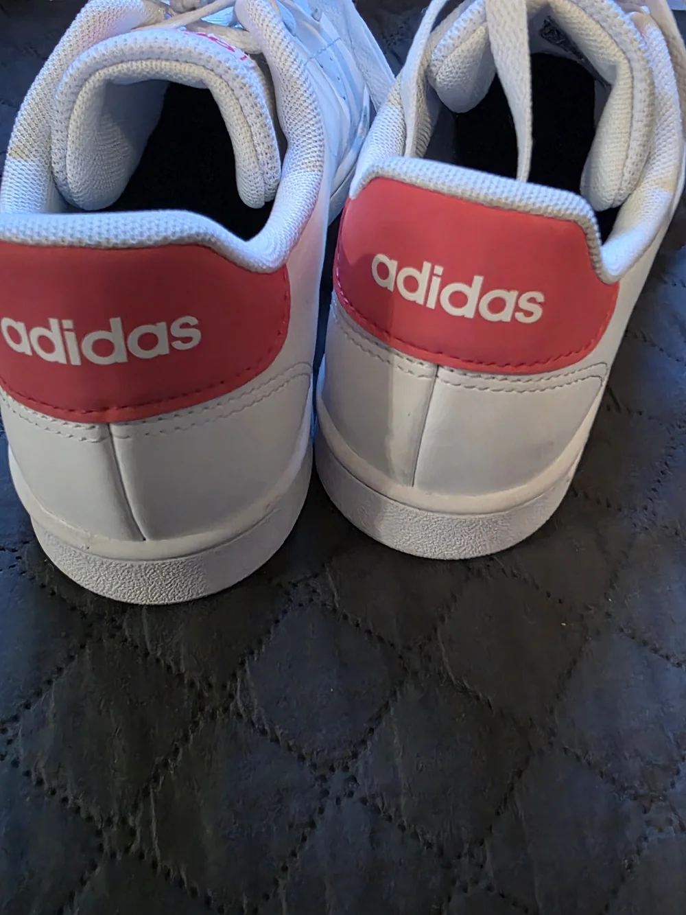 Adidas White Leather Sneakers with Pink Logo 4.5Y
